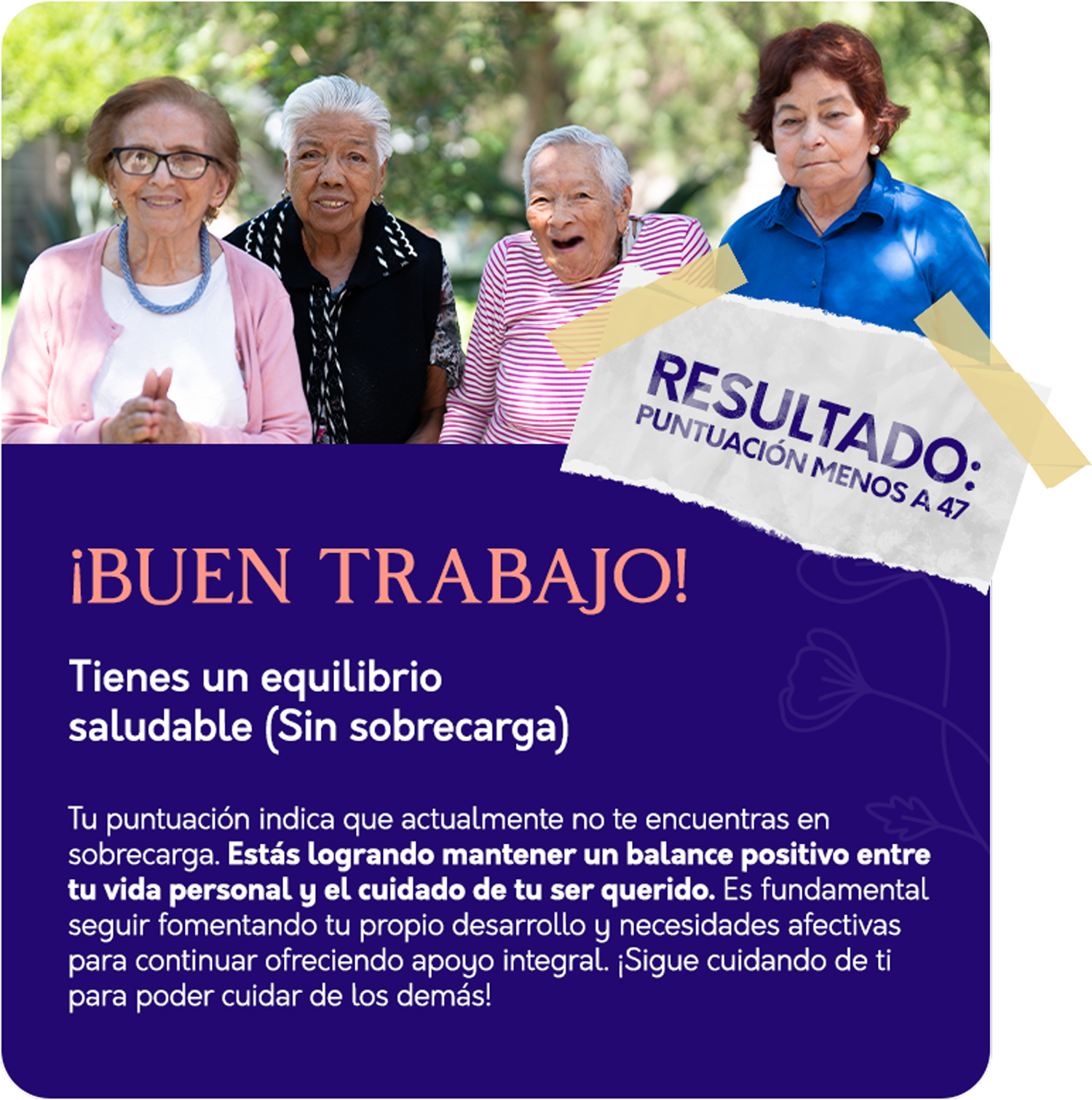 ¡Buen trabajo! Tienes un equilibrio saludable